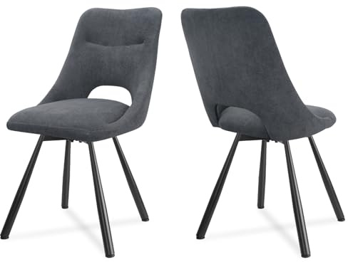 LEWE Esszimmerstühle 2er-Set, Gepolstert, Durchbrochene Rückenlehne, Breitere Sitzfläche, Stabil, Armlos, Küchenstühle, Essstühle, mit Kaschmirimitat - Dunkelgrau