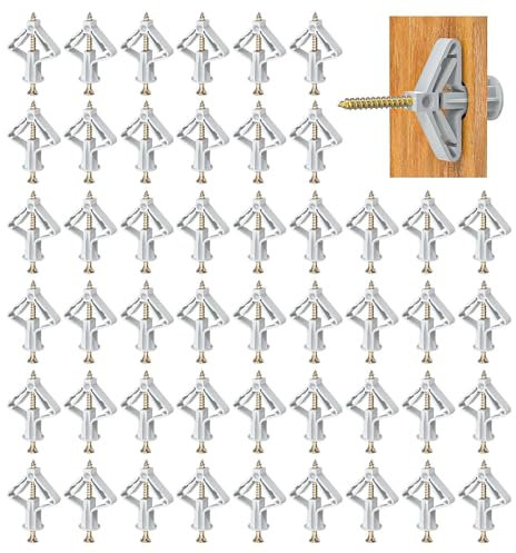 Juego de 50 tacos para yeso con 50 tornillos, tacos para paneles de yeso y tacos de expansión, para placas de yeso