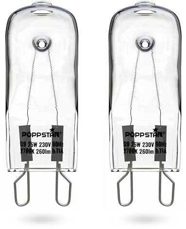 POPPSTAR Backofenlampe G9 40W hitzebeständig bis 300 Grad (2400K warmweiß, 400lm), 2er-Pack