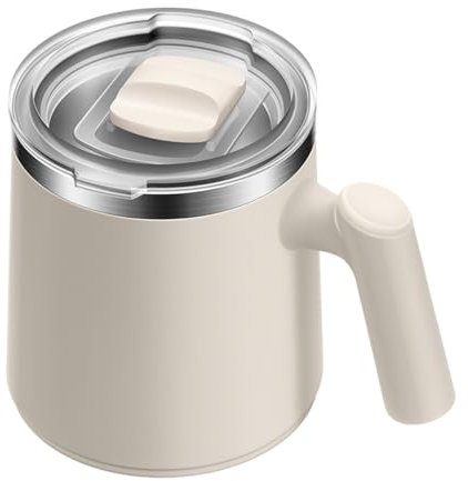BSTMOME 304 Stainless Steel Coffee Mug with Lid - Premium Double Wall Insulated Travel Mugs - 450ML Shatterproof, BPA Free Spill Resistant Lids, Dishwasher Safe Coffe Cup (Beige)