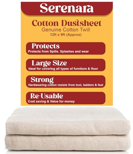 1 x Cotton Dust Sheets 12'x9' (3.6mx2.7m) for Painting & Decorating | Paint Sheets | Drop Cloth | Painting & Paint Cover Sheets | Dust Sheets for Furniture | Washable and Reusable