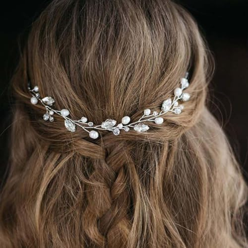 Carufin Minimalistisches Perlenkristall, handgefertigt, weiche Kette, Haarschmuck für Braut und Brautjungfer