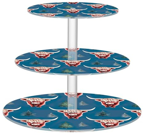 Tea Party Cupcake Stand 3 Tier Wedding Acrylic Display Cup Cake Tower Blue Highland Cows Xmas Trees Dessert Holder Table Display Serving Food Trays Displays