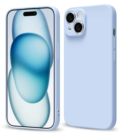 Svaove for iPhone 15 Plus Phone Case Liquid Silicone, Thin Ultra Slim Minimalist Phone Cover, Girly Cute Plain Bright Solid Color Matte Soft Rubber Jelly Gel Plastic TPU Bumper, Light Blue