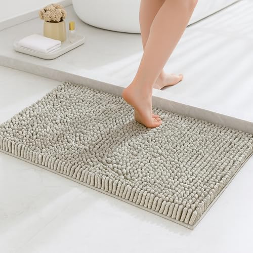Lions Chenille Bath Mat - 50x80 cm - Extra Soft Non Slip Bathroom Mat, Super Absorbent Fluffy Absorbent Bathmat for Bathroom Floor, Machine Wahsable, Quick Dry Rug Foot Mats, Grey