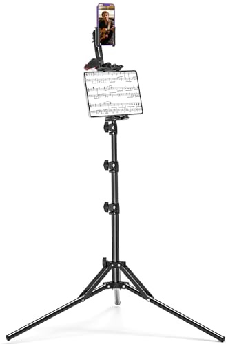 Rodison Tablet Tripod Stand with 65in Height Adjustable & 2 Clamp Mount | 360° Rotating 1/4 Ball Head for Ring Light & Camera, Holders for iPad Pro/Air/Mini, All 4.7-12.9 Tablets Smartphones