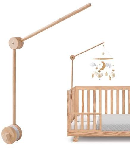 Freyeeti Mobile Halterung, Höhenverstellbarer Baby Mobile Ständer aus Holz, für Aufhängung Windspiele Bettglocke, Bett Laufstall DIY Drehbar Fester Boden, Geeignet für Kinderbetten und Wickeltische,