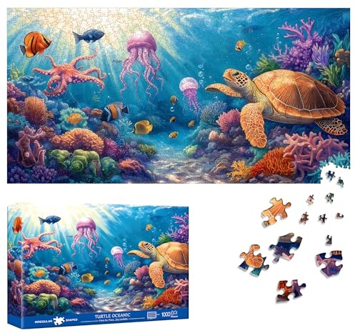 Reofrey Puzzle 1000 Teile - Schildkröte Ozeanisch, Spezialform Puzzle Für Erwachsene, 41x80cm Unmögliches Klassische Puzzles, Familienspiel & Wanddekoration Puzzle-Liebhaber