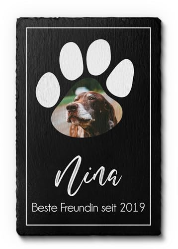 CHRISCK design Schiefertafel mit Foto - Haustier Bilderrahmen Schiefer - Hundeandenken - Wandbild Hund o. Katze - Schieferplatte mit Bild als Erinnerung Tier - Geschenk für Hundebesitzer