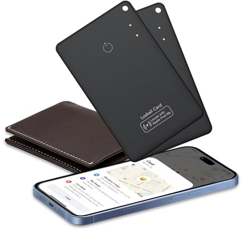 2 Pack [Apple MFi Certified] Air Tracker Tag Wallet Tracker Card, IP68 1.6mm Rechargeable Smartcard Work with Apple Find My, Keys Finder and Item Locator for Passport, Bags, Laptop, Black, iOS only