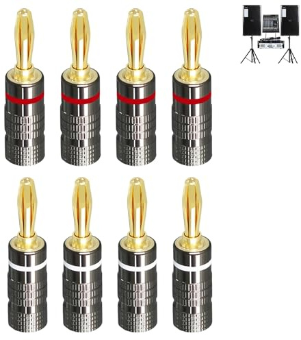 Fwobumy 4 Pairs Banana Plugs, 4mm Speaker Banana Plugs Connectors, 24K Gold Plated Audio Cable Connectors for Amplifier Receiver Sound System Dual Screw Lock Closed Design for 0.5-3.5mm² Speaker Wire