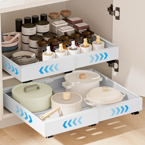 Gaethra 2 PièceTiroir Coulissant Cuisine Tiroir Télescopique Extensible (32-52x31x7 cm) Organisateurs D'armoire Coulissants Etagere Rangement Cuisine Telescopique pour Armoires Cuisine Salon Maison