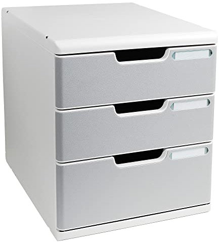 Exacompta 325041D Ablagebox Modulo mit 3 Schubladen für DIN A4+ Dokumente. Belastbare Schubladenbox mit hoher Kapazität für mehr Platz stapelbar grau/steingrau