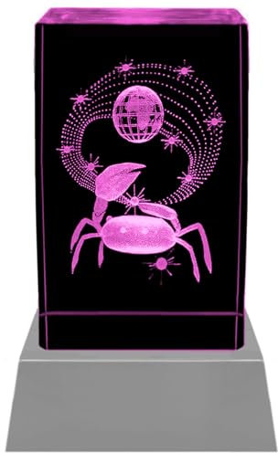Kaltner Präsente Stimmungslicht - Das perfekte Geschenk: LED Kerze/Kristall Glasblock / 3D-Laser-Gravur Horoskop Sternzeichen Krebs