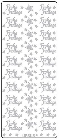 Ursus 59310060 - Kreativ Sticker, Frohe Festtage, silber, 5 Blatt, selbstklebend, Ideal zur Kartengestaltung und zum Dekorieren von Geschenken, Stickerbogen ca. 10 x 23 cm
