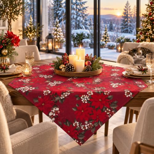 KAMACA Mitteldecke Weihnachten weihnachtliche Tischdecke pflegeleicht strapazierfähig Festliche Winter Tischdekoration für Küche & Esstisch Eyecatcher Herbst Winter Weihnachten (X-Mas Time 85x85)