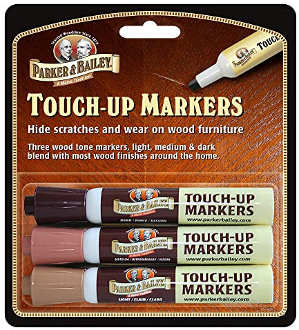 Parker & Bailey Touch-Up Markers - Furniture & Floor Scratch Repair (Set of 3) - Chisel-Tip Markers for Wood & Bamboo - Brown & Black Ink