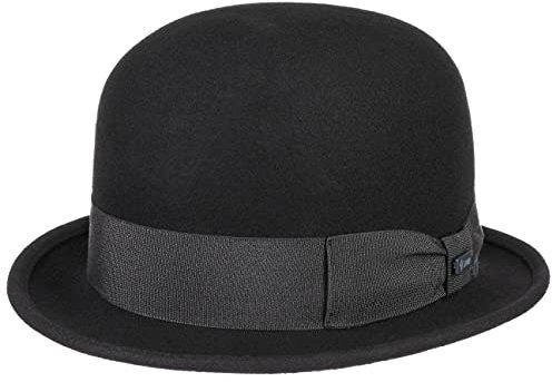 Lipodo Melone Wollfilzhut Damen/Herren - Filzhut aus Wollfilz - Bowler mit Ripsband - Hut Made In Italy - Hutklassiker Sommer/Winter - Anlasshut schwarz S (54-55 cm)