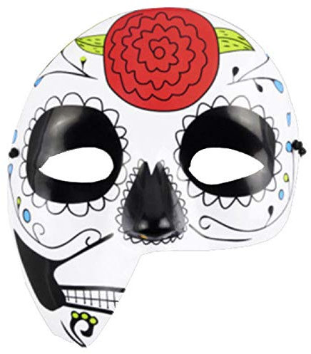 kaiser24 Mexikanische Totenmaske La Catrina Halbmaske Halloween Sugar Skull Tag der Toten Day of The Dead Dia de los Muertos Calavera (Halbmaske Blume (Plastik))