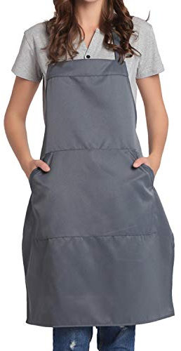 BIGHAS Verstellbare Schürze mit Tasche, Extra Lange Bänder für Damen und Herren, 18 Farben, für Koch, Küche, Zuhause, Restaurant, Cafe, Kochen, Backen, Gartenarbeit (Grau)