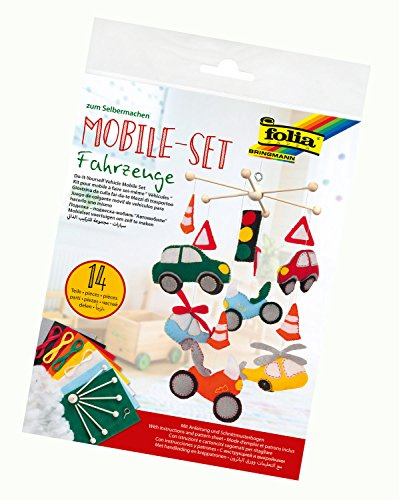 folia 22879 - Mobile Set Fahrzeuge zum Selbermachen, mit 14 Teilen, Anleitung und Schnittmusterbogen - Komplettset zur Erstellung eines Mobiles