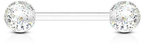 viva-adorno Barbell Piercing Stab Zungenpiercing Kunststoff Glitter Glitzer Kugeln Acryl flexibel Brustpiercing Z314, Klar