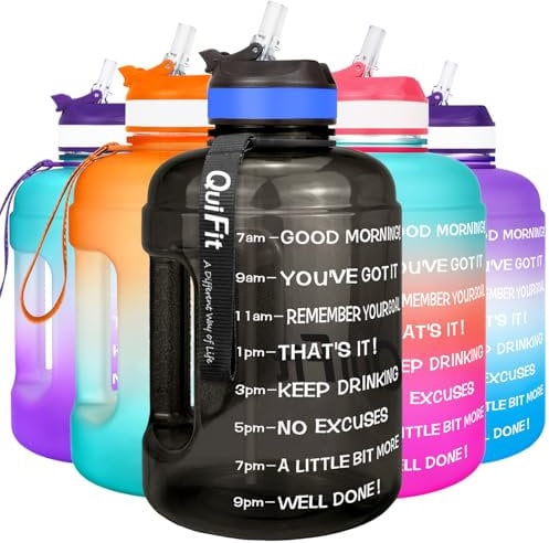 QuiFit 2.2 Litre Motivational Water Bottle - with Straw & Time Marker,Wide Mouth,BPA Free,Reusable,Ideal for Gym,Outdoor Sport,Home & Office(Midnight black)
