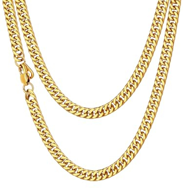 ChainsHouse Halskette Edelstahl Panzerkette für Herren Damen 5MM breit kubanische Halskette Cuban Kette Gold mit Geschenkebox enthält - 76cm