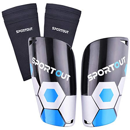 Sportout Erwachsene und Jugend Kinder Fußball Schienbeinschoner,umfassender Schutz für Ihr Bein, mit gepolstertem Knöchelschutz zur Vermeidung von Verletzungen (Blau, S)