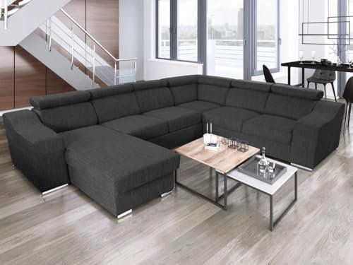 All4All Ecksofa mit Schlaffunktion Cleo Pano 334 cm x 264 cm - Wonlandschaft in U-Form - XXL Sofa - Schlafsofa Groß - Farbe wählbar - Gewebe mit Kunstleder - Seite Links - Modern 19