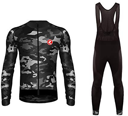 Uglyfrog Herren Radtrikot Set mit Fleecefutter Winddichte Warm Fahrradbekleidung Langarm MTB Fahrradjacke & Radlerhose für Herbst Winter