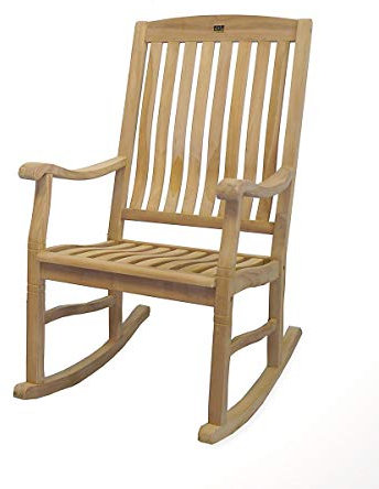 Schaukelstuhl aus Teak Massivholz | für drinnen und draußen geeignet | unbehandelte Oberfläche (9474)