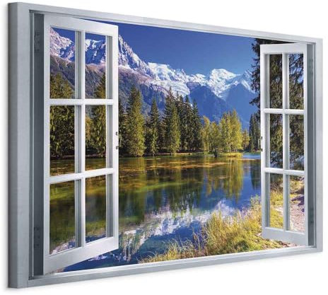 murando - Quadro Finestra Lago Alpino 120x80 cm 1 Pezzo - Stampa su Tela XXL Grande - Quadri Moderni Soggiorno Grandi - Stampe da Parete Murale Arte Moderno Pittura - Paesaggio c-C-0398-b-a