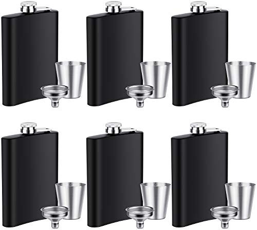 ELCOHO 8 Ounce Stainless Steel Hip Flask Leakproof Flask Set with 6 Pieces Stainless Steel Shot Cups and Funnel