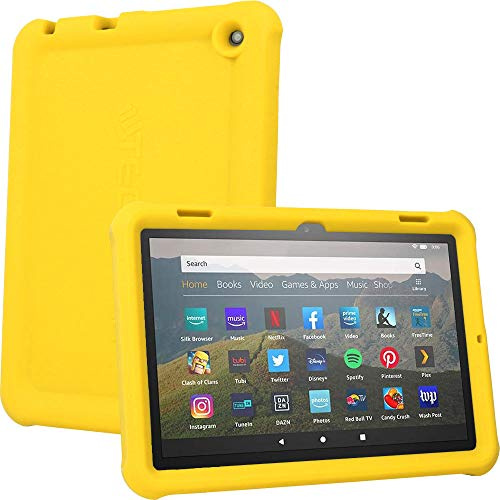 TECHGEAR Schutzhülle für neue Amazon Fire HD 8 / HD 8 Plus (2024/2022, 14. / 12. Generation) [Kinderfreundlich] Leichtes Koffer Silikon Soft Shell Anti-Rutsch Stoßfest + Displayschutzfolie -GELB