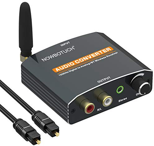 NOWBOTUCH 192kHz DAC Digital-Analog-Audio-Wandler mit Bluetooth 5.0-Empfänger Lautstärkeregler Optisch Koaxial SPDIF Toslink Digital Audio zu Analog Stereo L/R Cinch 3,5-mm-Audio-Adapter