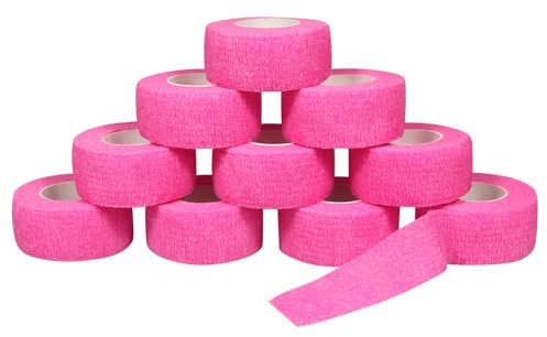QiGui 10 Rouleaux Bande Cohésive Bandage Autoadhésif Cohésifs Sports Bande Auto-adhésif Elastiques Bandage Médical Bande Adhésifs Pansements Adhésifs pour Doigt Mains Pieds Poignets 2.5cm (Rose)