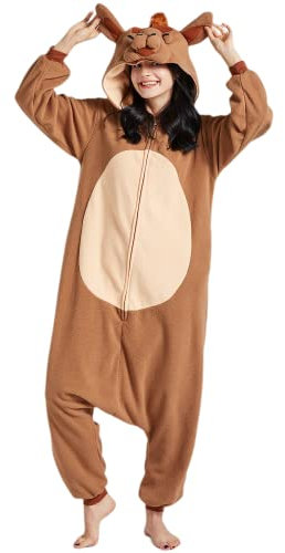 DarkCom Tier Onesie Halloween Cosplay Kamel Kostüm Karneval Einteiliger Pyjamas Jumpsuit für Frauen und Männer L