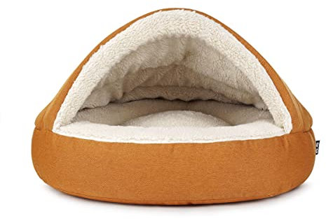 Mypado Shell Mono Hundehöhle mit Strukturstoff - die Kuschel Oase für den Hund Größe L, Füllung Schaumstoff, Senfgelb