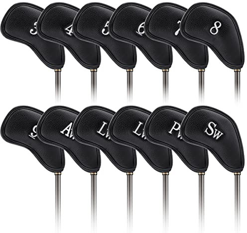 Golfschlägerhauben, 12 Stück PU-Golfschlägerhauben, langlebige Golfschlägerhauben mit Nummernschildern für Ping Titleist Callaway Taylormade Cobra (3–9 Pw Aw SW Lw Lw)