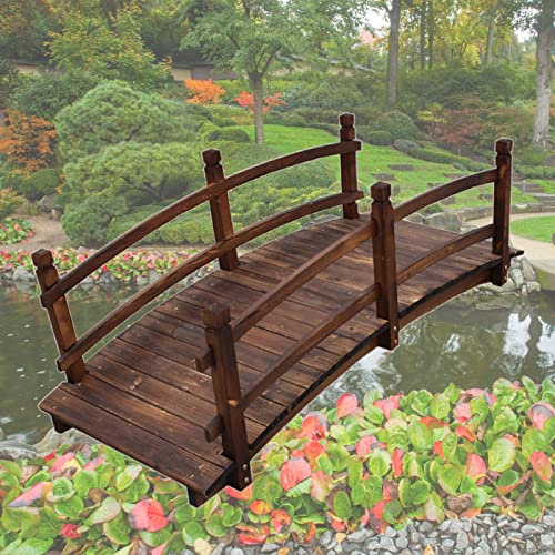 Mlida Gartenbrücken Dekorative Gartenbrücke aus Holz, Stabile Massivholzstege für Den Außenbereich, 140/150 cm Lange Teichbrücke mit Schienen, Perfekt für Rasenbach Im Garten (Size : 1.5m/59'' Long)