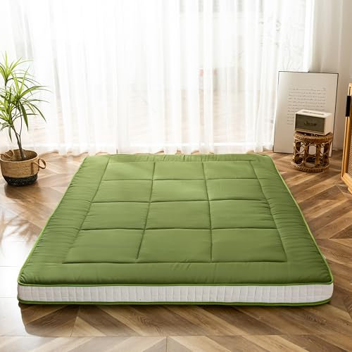 MAXYOYO Futon Matratze, Gepolsterte Japanische Bodenmatratze Gesteppte Bett Matratzenauflage, Extra Dicke Faltbare Isomatte Atmungsaktive Bodenliege Gästebett Camping Couch (Grün, 135x190cm) 1