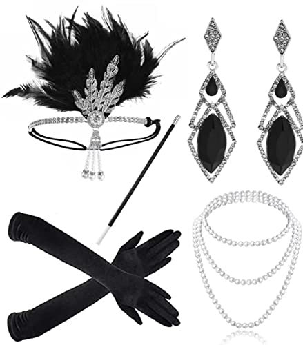 JIAJIAYI 1920s Kostüm Damen Flapper Accessoires Set (Silber)