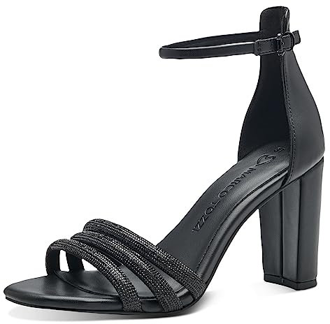 MARCO TOZZI Damen Sandalen mit Absatz mit Riemchen Glitzer, Schwarz (Black Comb), 39
