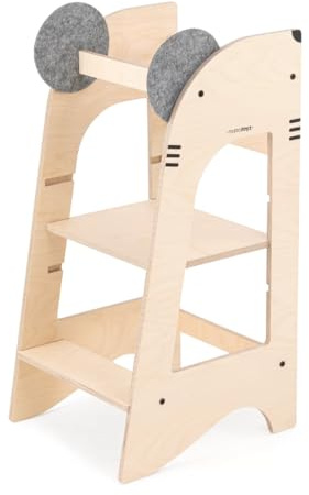 Mamatoyz 07KRAT Kule Topo Torre Montessoriana di Apprendimento Multiuso Learning Tower in Legno Naturale Multistrato di Betulla con 3 Altezze Regolabili Senza Spigoli con Bordi Arrotondati