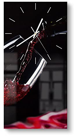 DEQORI Glasuhr | horizontal 30x60 cm | Motiv Rotwein ins Glas gegossen | große XXL Design Uhr aus Glas | leise Wanduhr für Wohnzimmer & Küche | moderne Hingucker Uhr für die Wand