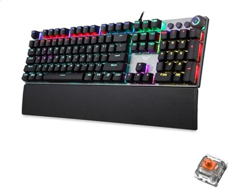 AULA F2088 108 Keys Mixed Light Mechanical Brown Switch Wired USB Gaming Keyboard with Metal Button (Black)