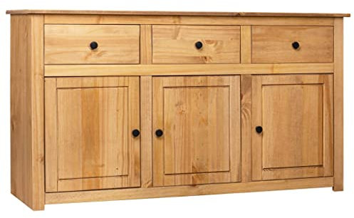 FIRBNUS 135x40x80 cm Beistelltisch mit 3 Schubladen Sideboard Aufbewahrungsschrank für Wohnzimmer Kommode Schrank Anrichte Schubladenschrank Kiefernholz Panama Natürliche Holzfarbe