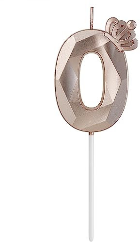 Birthday Digital Candles 0, Rose Gold 3D Crown Design Flash Birthday Candles, Birthday Cakes, Wedding Parties, Graduations, etc. (Number 0)