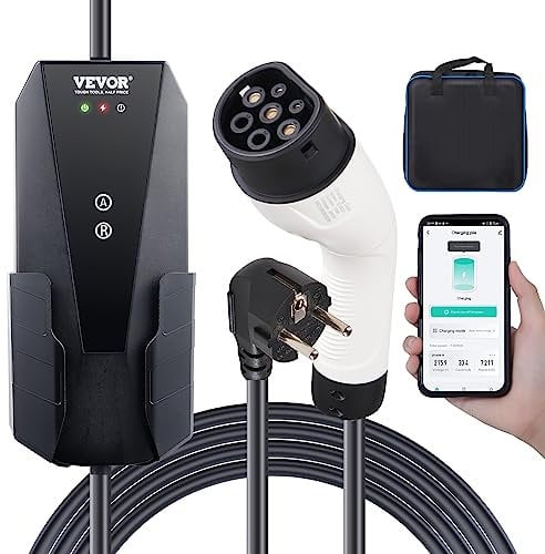 VEVOR Caricabatterie per Veicoli Elettrici Portatile Corrente Max. 16A Monofase Tipo 2 Lunghezza Cavo 8,6m, Caricabatterie EV Portatile Impermeabilità IP66 Controllo APP Potenza Massima 3,68 kW 230V